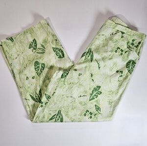 Talbots Womens Pants Size‎ 8 Light Green Palm Leaf Wide Leg Stretchy Resort Wear